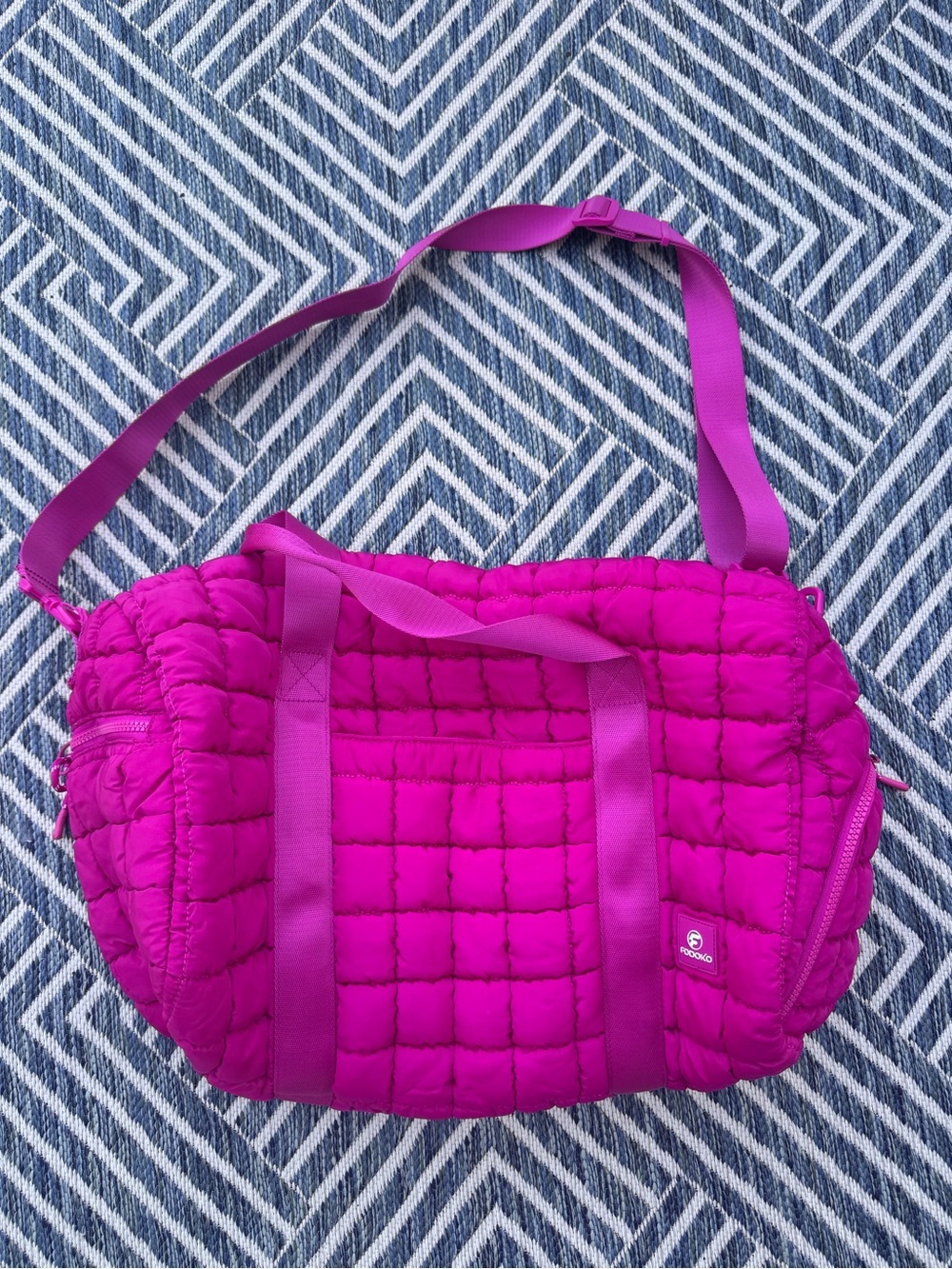 Quilted Hot Pink Travel Duffel with Adjustable Strap